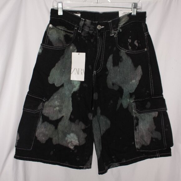 NWT Zara Bleached Regular Fit Denim Cargo Shorts Size 30 - Picture 9 of 9